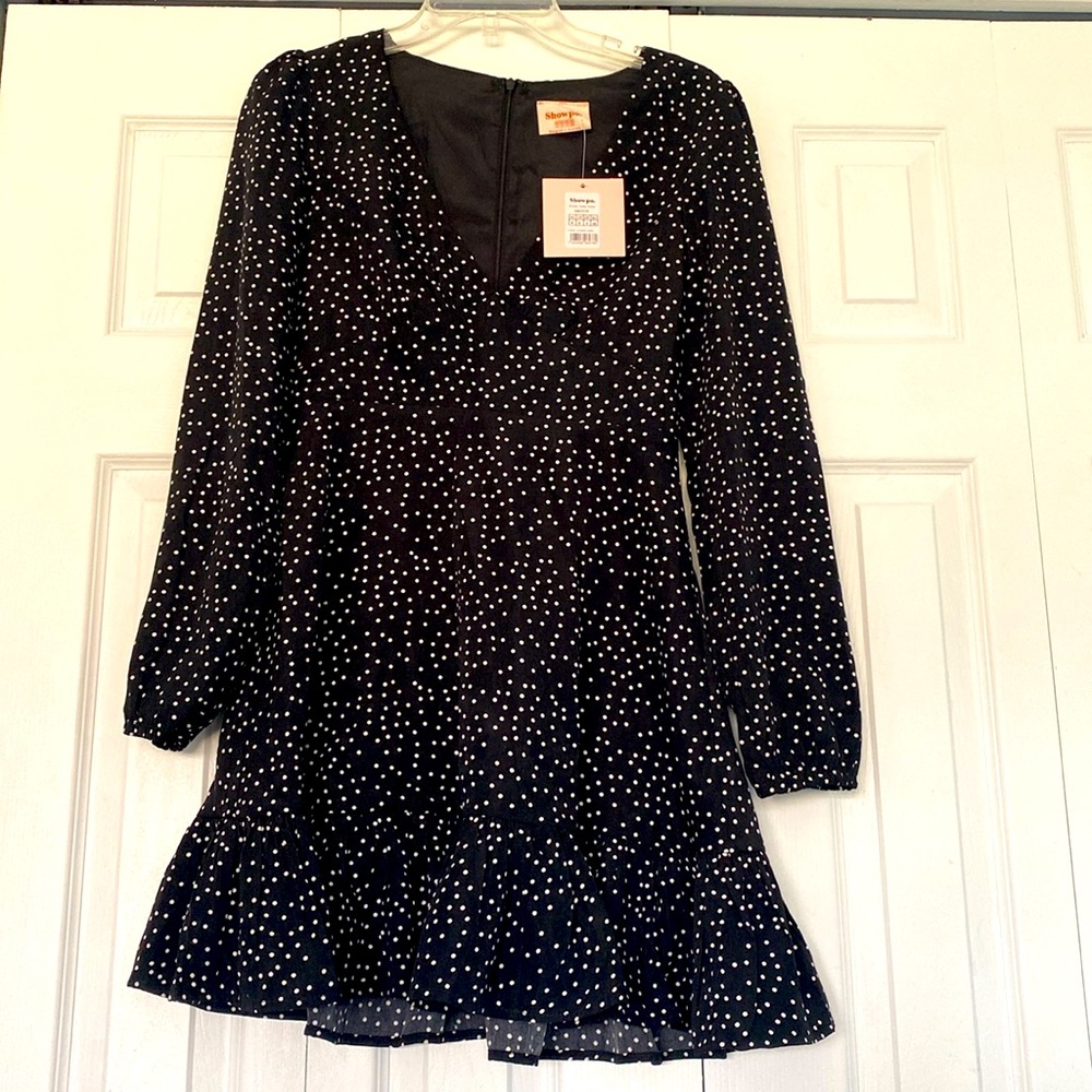 Showpo black and white polkadot dress NWT